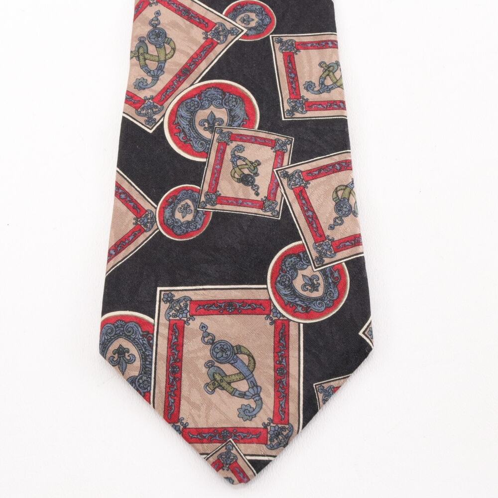 Vtg Tom James Tie Mens 58 in Silk Multicolor Designer Equestrian Stirrups Stamps